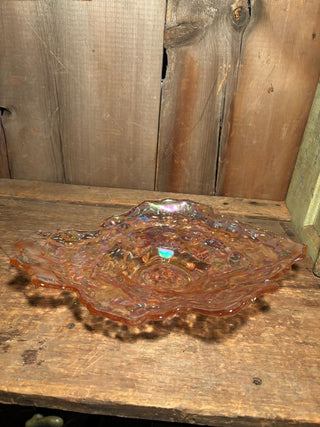 Opalescent Oyster Shaped Carnival Glass Decorative Bowl