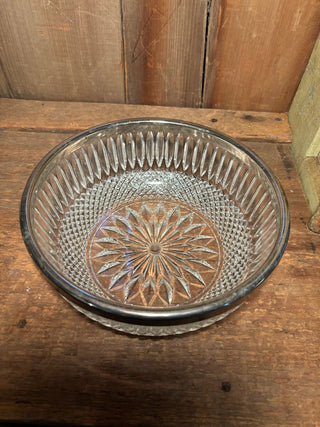 Set of Two (2) Cut Glass Serving Bowls with Silver Rims