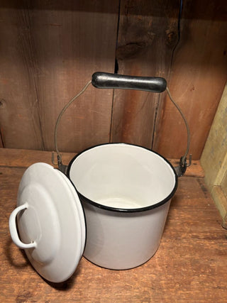 White Enamel Pot with Handle