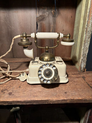 White Danish Rotary Telephone