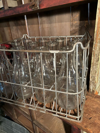 Milk Crate with 12 Glass Milk Bottles