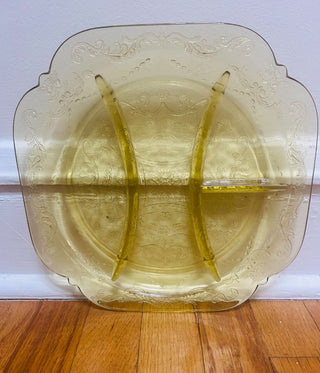 Yellow Depression Glass Divided Square Plate