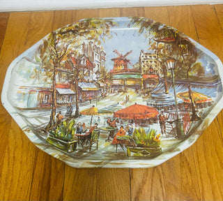 Vintage Metal Serving Tray - Parisian Street Scene