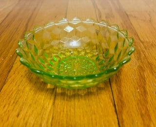 Small Cube Pattern Green Depression Glass Bowl