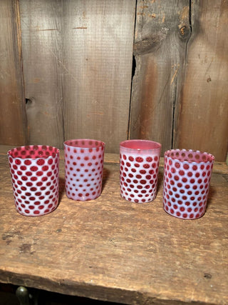 Set of Four (4) Pink and White Hob Nail Glasses