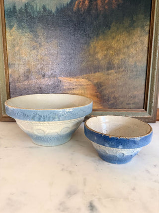 Set of 2 Antique Blue Salt-Glazed Wedding Ring Bowls