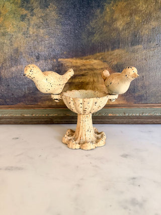 Cast Iron Bird Bath Figurine w/ Two Rotating Birds