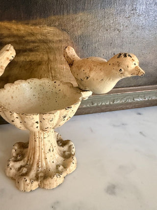 Cast Iron Bird Bath Figurine w/ Two Rotating Birds