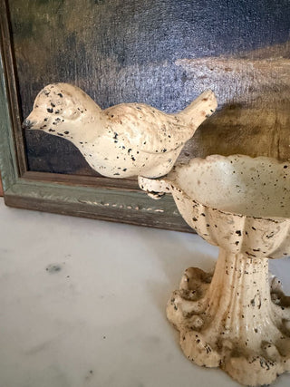 Cast Iron Bird Bath Figurine w/ Two Rotating Birds