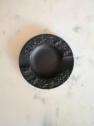Wedgwood Black Basalt Ashtray w/ Raised Floral Border