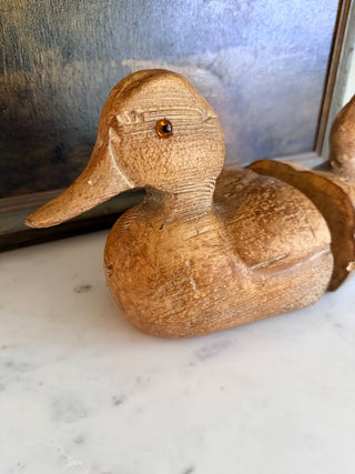 Set of 2 Faux Wood-Finish Carved Duck Head Bookends