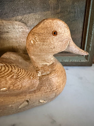 Set of 2 Faux Wood-Finish Carved Duck Head Bookends
