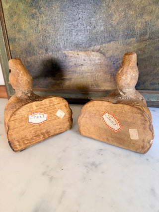 Set of 2 Faux Wood-Finish Carved Duck Head Bookends