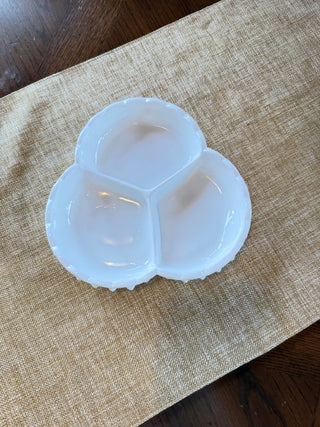 Milk Glass Hobnob Relish Dish