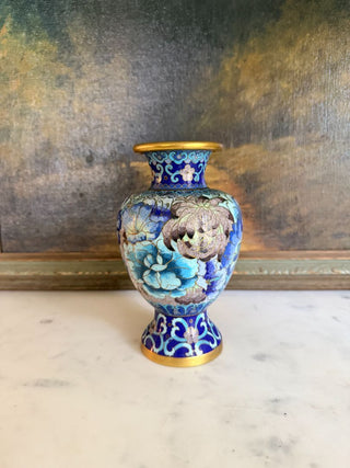 Chinese Cloisonne Vase w/ Blue Floral Decoration