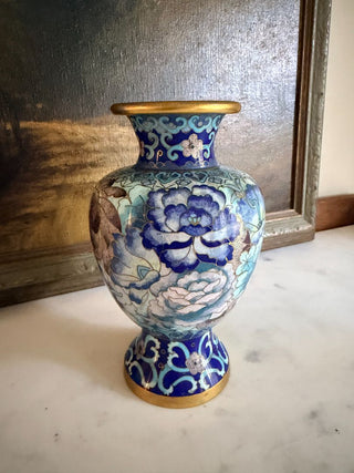 Chinese Cloisonne Vase w/ Blue Floral Decoration