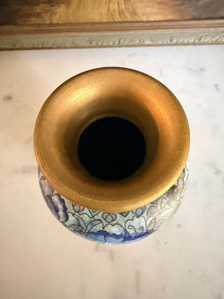 Chinese Cloisonne Vase w/ Blue Floral Decoration