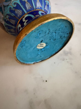 Chinese Cloisonne Vase w/ Blue Floral Decoration