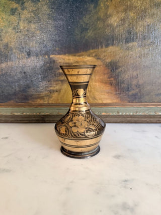 5" Brass Etched Brass Bud Vase w/ Floral Design