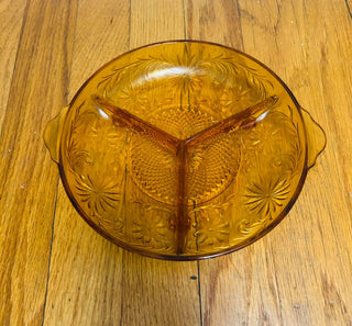 Vintage Footed Amber Divided Dish