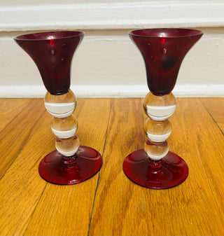 Vintage Cranberry Glass Candle Holders