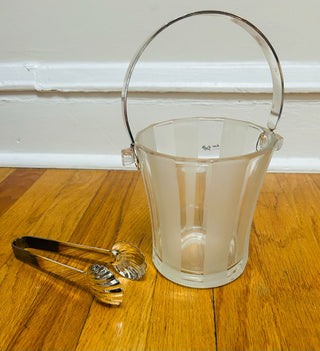 Vintage Glass Ice Bucket with Tongs