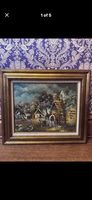 Vintage, Oil Painting Countryside Cottage life