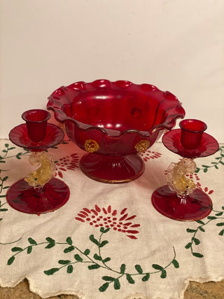 Set c. 1920’s Salviati Console Bowl W Candleholders