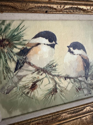 Signed Lemon Chickadees Oil Painting