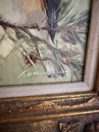 Signed Lemon Chickadees Oil Painting