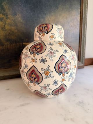 Hand-Painted Chinese Ginger Jar w/ Floral Motifs