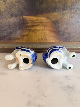 Set of 2 Blue & White Striped Cat Figurines