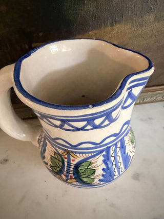 Hand-Painted Spanish Pitcher w/ Classic Cobalt & Green Floral Banding