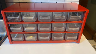 Red 15 drawer storage cabinet