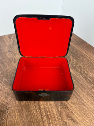 Vintage Floral Painted Tortoise Tone Box