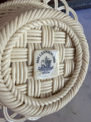 Belleek Poinsettia & Holly Woven Porcelain Basket