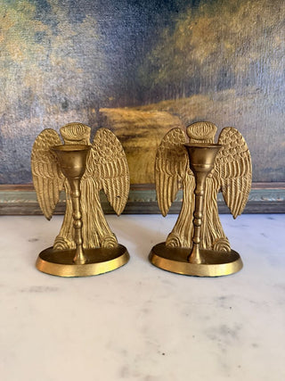 Set of 2 Brass Angel Candlestick Holders