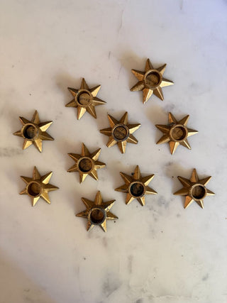 Set of 10 Danish MCM Starburst Metal Mini Taper Candle Holders