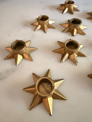 Set of 10 Danish MCM Starburst Metal Mini Taper Candle Holders