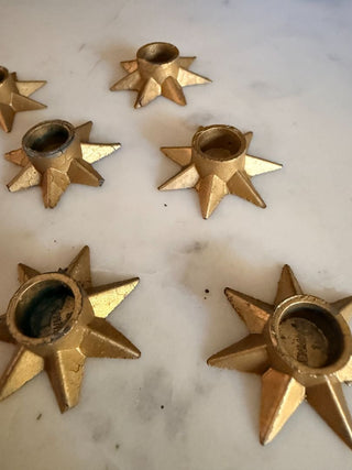 Set of 10 Danish MCM Starburst Metal Mini Taper Candle Holders
