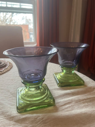 Green & Purple Vidrios San Miguel Recycled Glass Pedestal Candle Holder Vase Spain priced separately