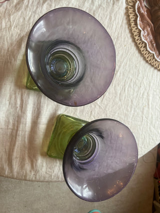 Green & Purple Vidrios San Miguel Recycled Glass Pedestal Candle Holder Vase Spain priced separately