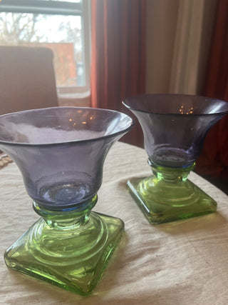 Green & Purple Vidrios San Miguel Recycled Glass Pedestal Candle Holder Vase Spain priced separately