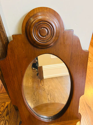 Vintage Wooden Hanging Mirror with Shelf