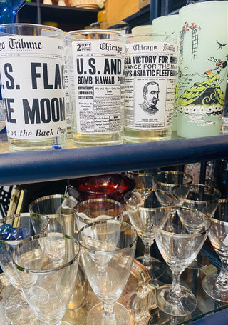 7pc Vintage Libbey Newspaper Tumblers