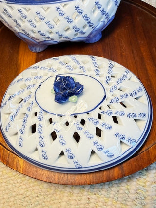 Home & Garden Party Porcelain Blue & White Covered Dish