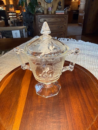 Jeanette Glass Baltimore Pear Pressed Glass Footed Sugar Bowl w/Lid
