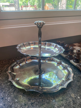 Chippendale Silver Plated 2-Tier Tray