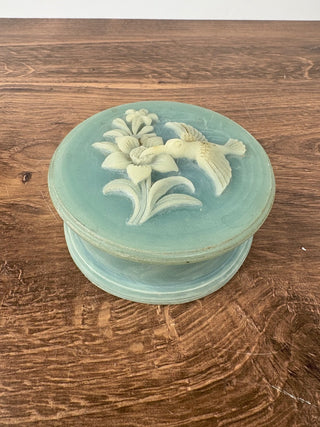 Vintage Incolay Round  Bird & Floral Box