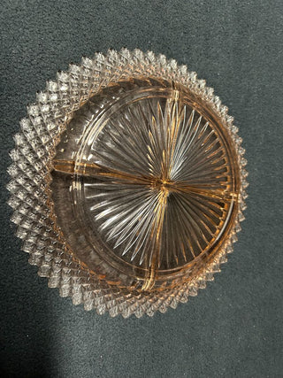 4-Part Divided Pink Relish Dish-Dep. Glass